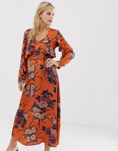 Платье миди с цветочным принтом и оборкой спереди Liquorish - Мульти