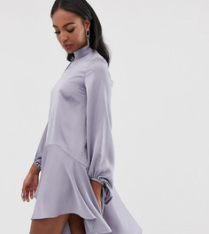 Атласное платье мини с высоким воротом ASOS DESIGN Tall - Серый