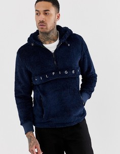 Oversize-худи с плюшевой текстурой и короткой молнией Tommy Hilfiger - Синий