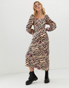 Платье макси с длинными рукавами и принтом зебра ASOS DESIGN - Мульти