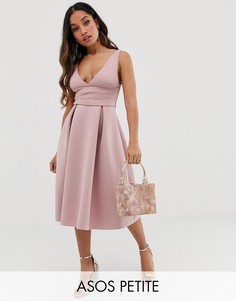 Платье миди для выпускного с запахом на поясе ASOS DESIGN Petite - Розовый