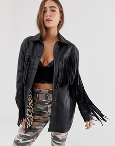 Черная куртка с длинной бахромой Bershka - Черный