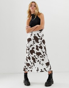 Юбка-слип миди косого кроя с принтом коровы ASOS DESIGN - Мульти