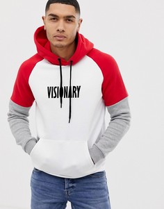 Худи в стиле колор блок с принтом на груди Bershka - Белый