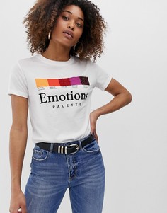 Белая футболка с принтом emotional palette Stradivarius - Белый