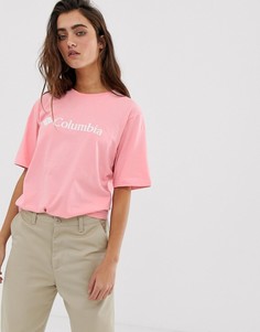 Розовая классическая футболка с логотипом Columbia CSC - Белый