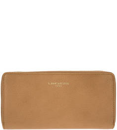 Кожаный кошелек бежевого цвета на молнии Lancaster
