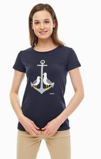 Синяя хлопковая футболка с принтом Barbour