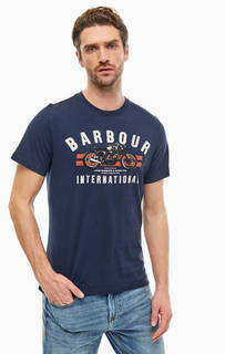 Хлопковая синяя футболка с принтом Barbour