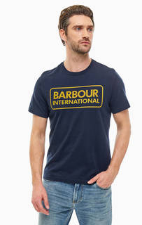 Синяя хлопковая футболка с короткими рукавами Barbour