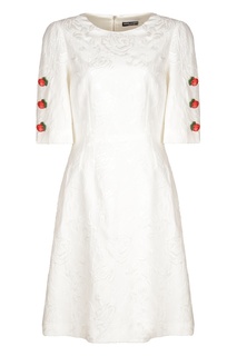 Белое жаккардовое платье с цветочным декором Dolce & Gabbana