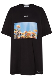 Черное платье-футболка с фотопринтом Msgm