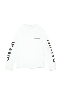 Белый лонгслив с контрастным логотипом Calvin Klein Jeans