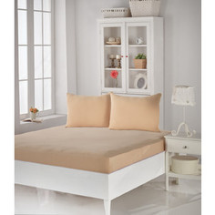 Простынь Karna трикотажная на резинке Acelya 160x200+30 (50x70)-2 бежевый (2960/CHAR001)