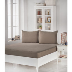 Простынь Karna трикотажная на резинке Acelya 160x200+30 (50x70)-2 кофейный (2960/CHAR003)