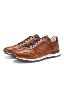 Кожаные кроссовки с отделкой из кожи крокодила Kiton