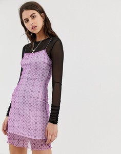 Платье мини с квадратным вырезом и накладкой из тюля ZYA - Фиолетовый