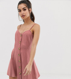Платье-трапеция мини на бретельках с пуговицами ASOS DESIGN Petite - Розовый