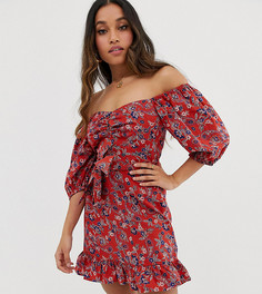 Короткое приталенное платье с рукавами-фонариками и принтом пейсли ASOS DESIGN Petite - Мульти