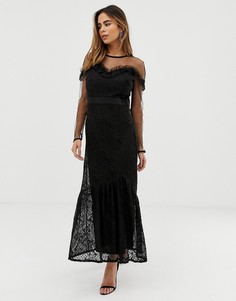 Платье макси с кружевной накладкой и оборками Liquorish - Черный