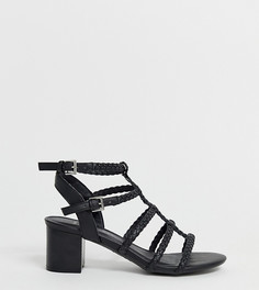 Черные плетеные босоножки из искусственной кожи на блочном каблуке для широкой стопы New Look - Черный