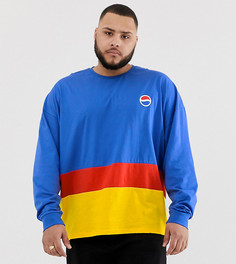 Oversize-лонгслив в стиле колор блок с принтом Pepsi ASOS DESIGN Plus - Синий