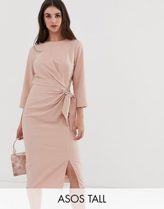 Платье миди с запахом и длинными рукавами ASOS DESIGN Tall - Розовый