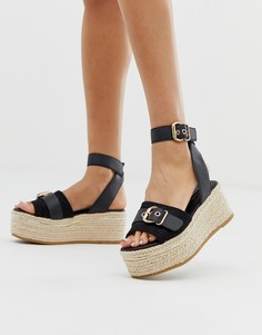 Черные босоножки-эспадрильи на плоской подошве с пряжкой River Island - Черный