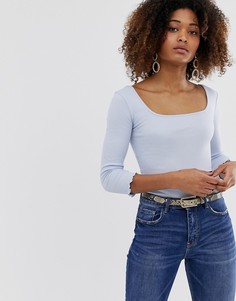 Голубой лонгслив с квадратным вырезом Stradivarius STR - Синий