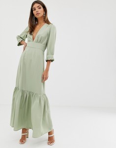 Чайное платье макси с глубоким вырезом ASOS DESIGN - Зеленый