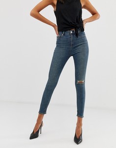 Выбеленные состаренные джинсы скинни в винтажном стиле с завышенной талией и рваной отделкой ASOS DESIGN - Ridley - Синий