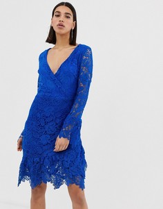Кружевное платье миди кобальтового синего цвета с оборкой по краю Missguided - Синий