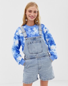 Голубой джинсовый комбинезон с шортами Monki - Синий