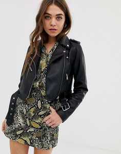 Черная байкерская куртка из полиуретана Pull&Bear - Черный