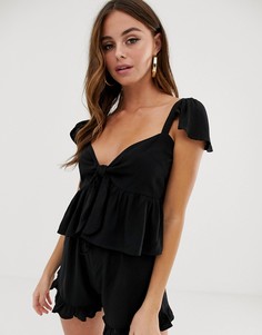 Эксклюзивный черный кроп-топ от комплекта с завязкой Boohoo - Черный