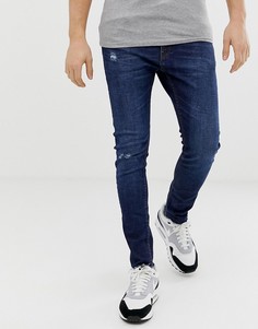 Темно-синие супероблегающие джинсы с потертостями Bershka Join Life - Синий