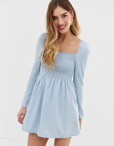 Голубое джинсовое платье мини с присборенным лифом ASOS DESIGN - Синий