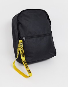 Черный рюкзак на молнии с желтым слоганом ASOS DESIGN - Черный