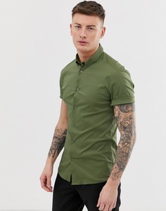 Облегающая поплиновая рубашка цвета хаки River Island - Зеленый