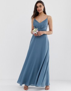 Платье макси на бретелях с многослойной юбкой и запахом ASOS DESIGN Bridesmaid - Синий