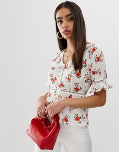 Топ на пуговицах с цветочным принтом Fashion Union - Белый