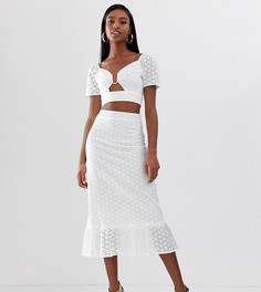 Комбинируемая юбка миди с баской и вышивкой ришелье Fashion Union Tall - Белый