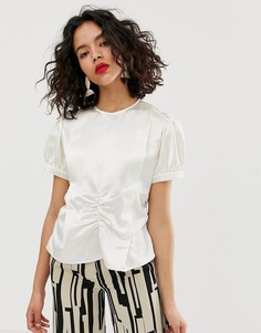 Атласный топ со сборками ASOS WHITE - Кремовый