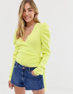 Джемпер с пышными рукавами и запахом ASOS DESIGN - Желтый