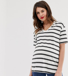 Льняная футболка в полоску с V-образным вырезом ASOS DESIGN Maternity - Мульти