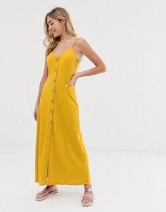 Свободное меланжевое платье макси на бретелях с пуговицами ASOS DESIGN - Желтый