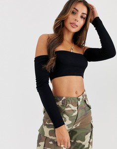 Черный короткий лонгслив в рубчик с открытыми плечами ASOS DESIGN - Черный