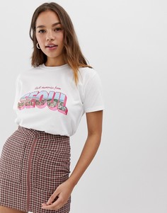 Белая футболка с принтом Seoul Pull&Bear - Белый