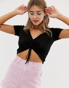 Черный присборенный топ Bershka - Черный