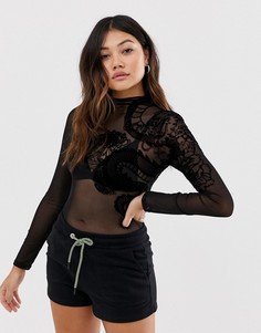 Черное сетчатое боди Bershka - Черный